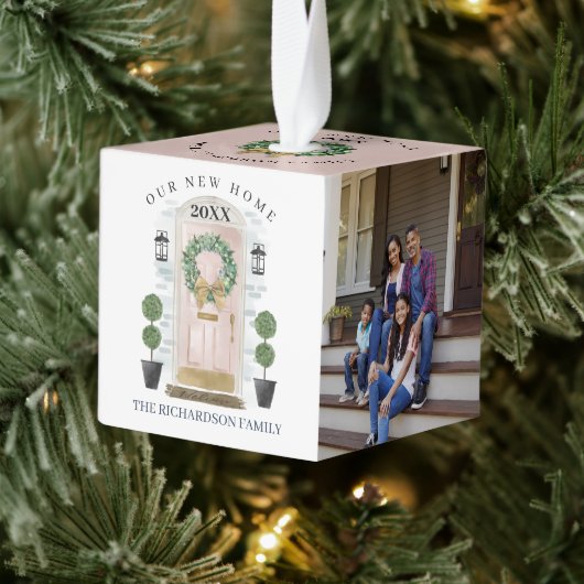 ニューホームフォーザホリデイズピンクウォーターカラードア キューブオーナメント (ツリー)