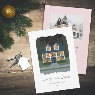 ニューホームフォーザ図解入りの、写真付きのホリデー シーズンカード