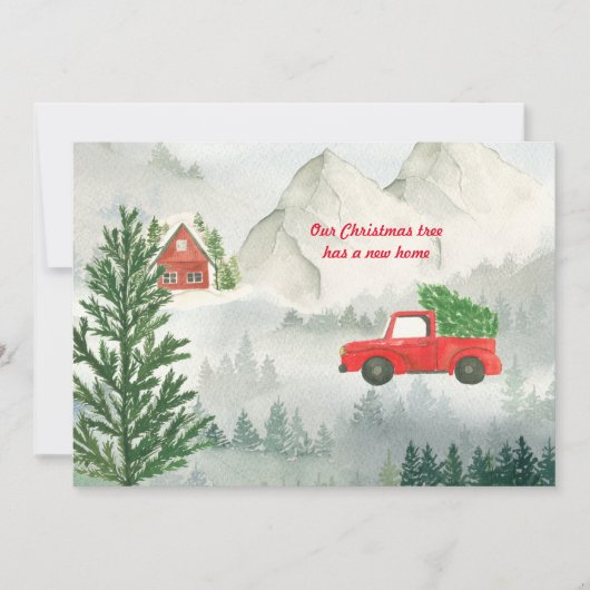 ニューホームレッドトラック水カラーフラットホリデーカード シーズンカード (正面)