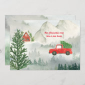 ニューホームレッドトラック水カラーフラットホリデーカード シーズンカード (正面/裏面)