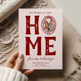 ニューホームレッドピンクドードルクリスマスホリデー シーズンカード