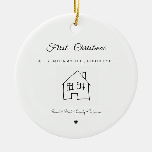 ニューホーム初めてのクリスマスハウススケッチかわいい セラミックオーナメント (正面)