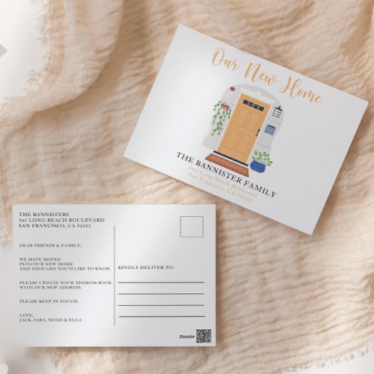 ニューホーム引っ越しましたウォーターカラーパステルドア ポストカード