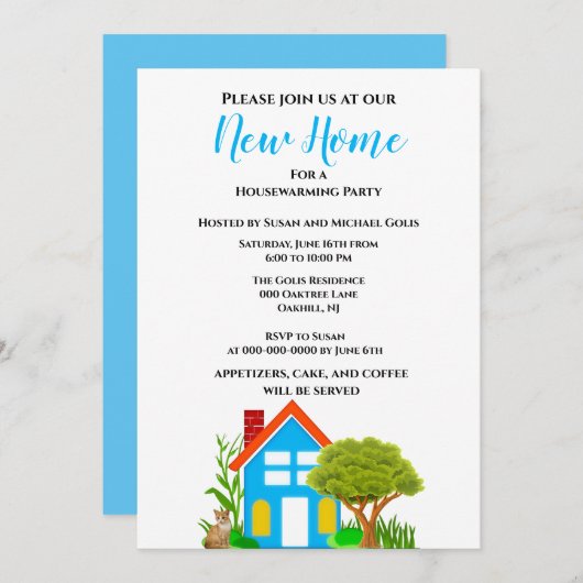 ニューホーム引っ越し祝いパーティーカジュアルスタイル 招待状 (正面/裏面)