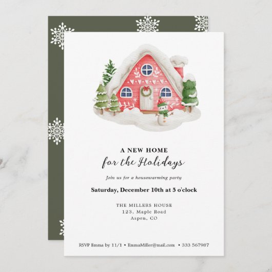 ニューホーム引っ越し祝いパーティーパーティースノーイハウス 招待状 (正面/裏面)