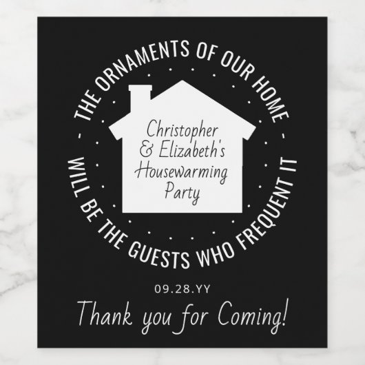 ニューホーム引っ越し祝いパーティーパーティー白黒カスタム ワインラベル (シングルラベル)