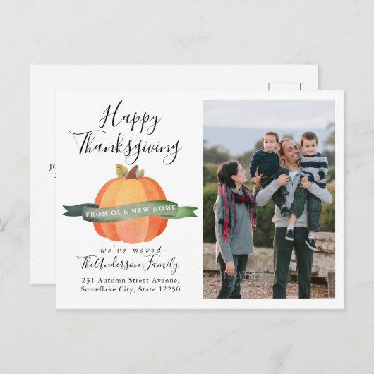 ニューホーム感謝祭かぼちゃの写真ホリデームービング 案内ポストカード (正面/裏面)