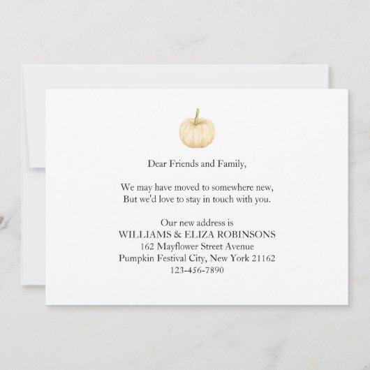 ニューホーム感謝祭かぼちゃの写真ホリデームービング 案内状 (裏面)