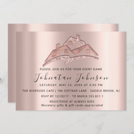 ニューホーム我々は引っ越した家のパーティーエステートローズ 招待状 (正面/裏面)