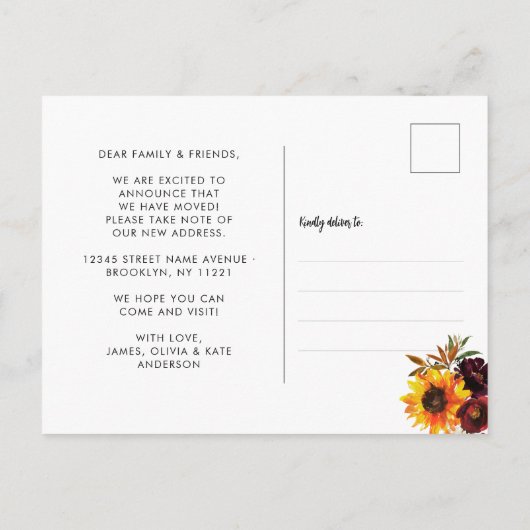 ニューホーム秋シーズン引っ越しましたひまわりムービング 案内ポストカード (裏面)