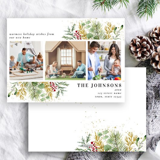 ニューホーム金ゴールド冬植物緑3枚の写真 シーズンカード