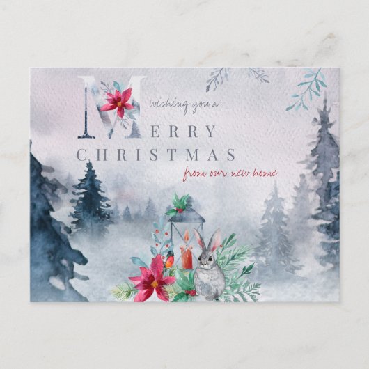 ニューホーム霧の深い冬の森からメリークリスマス シーズンポストカード (正面)