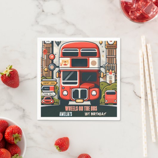 ニューボーイかわいい女の子ツアーシティパーティーバス1st誕生日 スタンダードカクテルナプキン (インサイチュ)