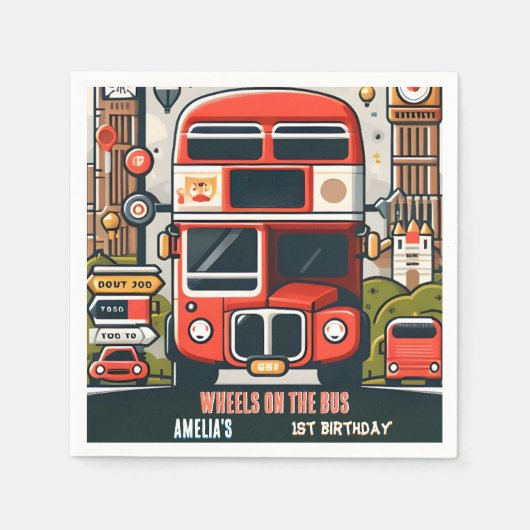 ニューボーイかわいい女の子ツアーシティパーティーバス1st誕生日 スタンダードカクテルナプキン (正面)