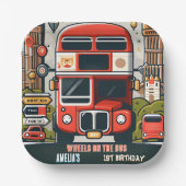 ニューボーイかわいい女の子ツアーシティパーティーバス1st誕生日 ペーパープレート (正面)