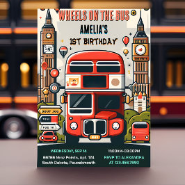 ニューボーイかわいい女の子ツアーシティパーティーバス1st誕生日 招待状