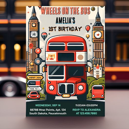 ニューボーイかわいい女の子ツアーシティパーティーバス1st誕生日 招待状