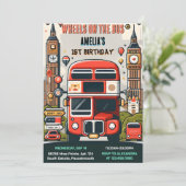 ニューボーイかわいい女の子ツアーシティパーティーバス1st誕生日 招待状 (スタンド正面)