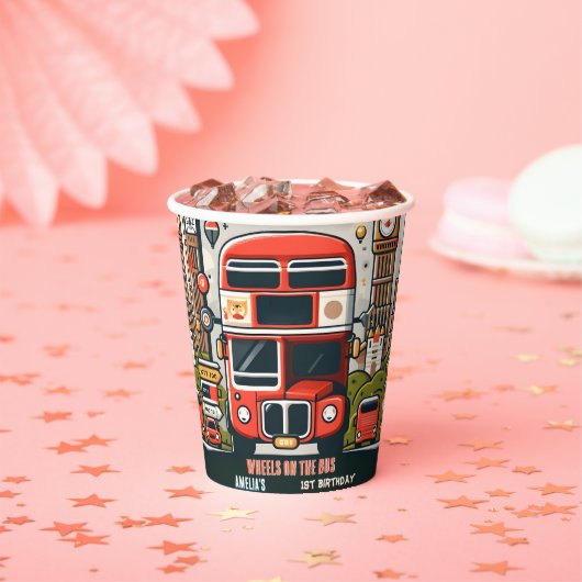 ニューボーイかわいい女の子ツアーシティパーティーバス1st誕生日 紙コップ (インサイチュ)