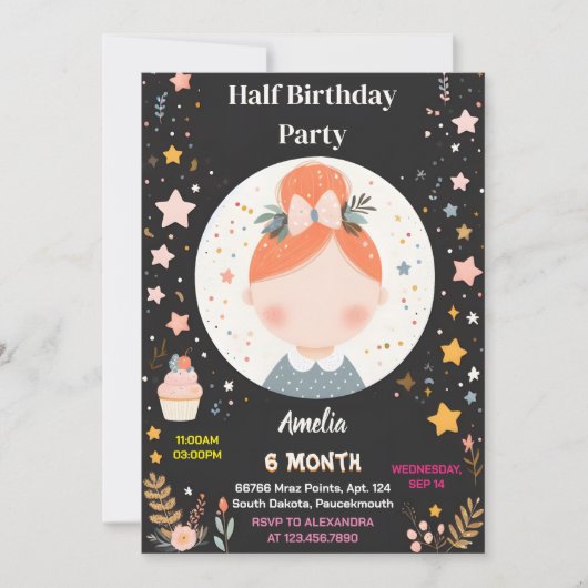 ニューボーイガール6ヶ月半年パーティー半年誕生日 招待状 (正面)