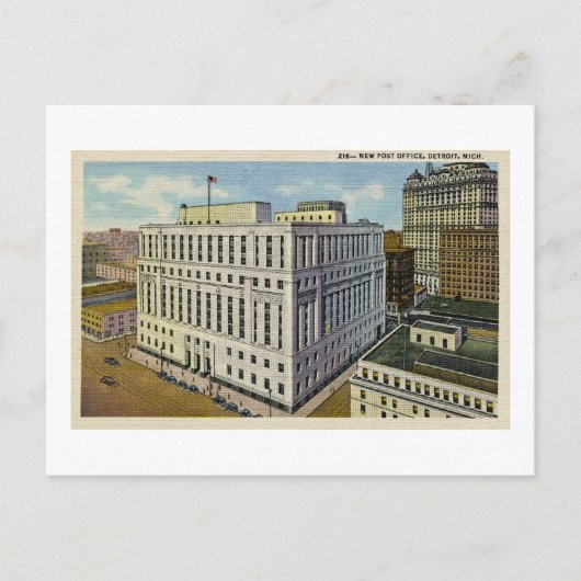 ニューポストオフィスデトロイト，ミシガン州 – ヴィンテージ ポストカード (正面)