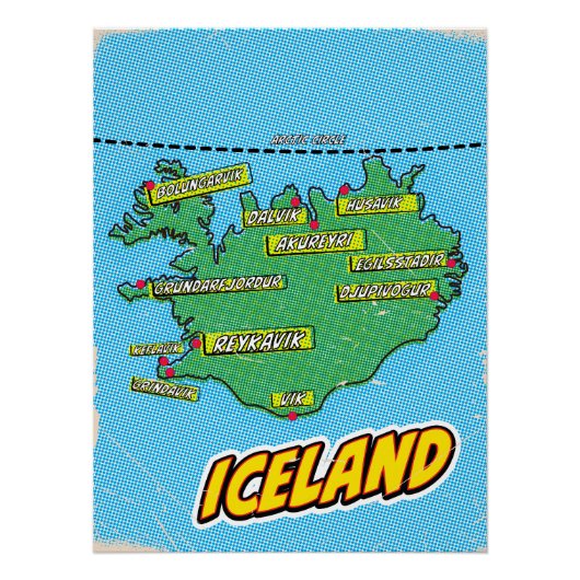 ニューポップ・アートのヨ図解入りの、写真付きのークの地図 ポスター (正面)