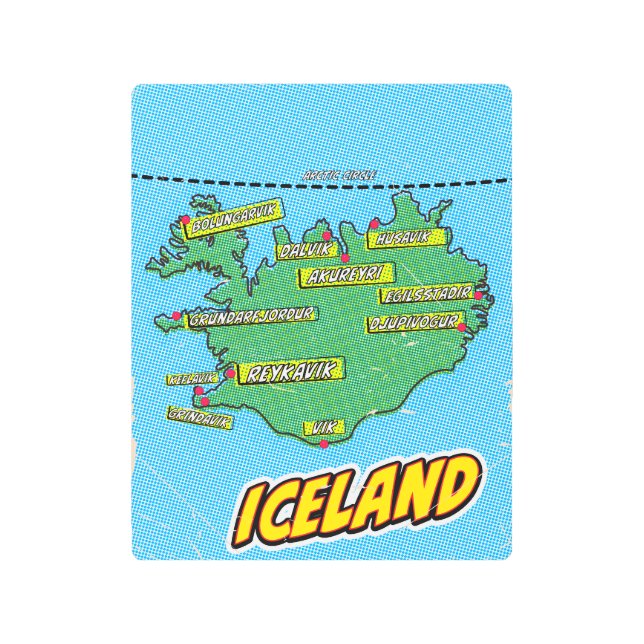 ニューポップ・アートのヨ図解入りの、写真付きのークの地図 メタルプリント (正面)