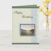 ニューポートの海景の海の誕生日の挨拶状 カード (黄色い花)