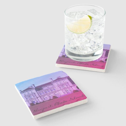 ニューポートのRIの崖の歩行の海の大邸宅 ストーンコースター (横)