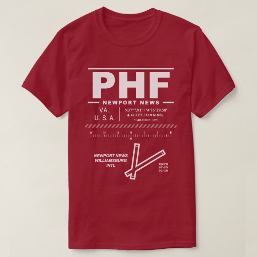 ニューポートニューウィリアムズバーグ国際的空港PHF Tシャツ (デザイン正面)