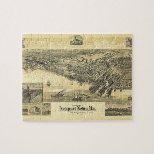 ニューポートニュースバージニアワーウィック郡の地図1891 ジグソーパズル (横)