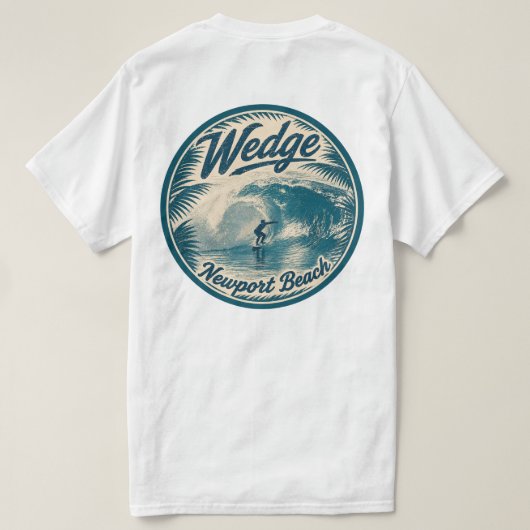 ニューポートビーチのウェッジでサーフィン Tシャツ (デザイン裏面)