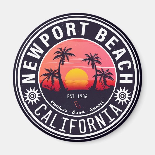 ニューポートビーチカリフォルニアレトロサンセットサミナリー80s マグネット (正面)