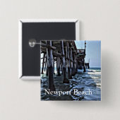 ニューポートビーチ- 2インチスクエアボタン 缶バッジ (正面&裏面)