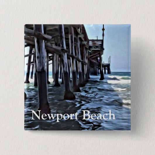 ニューポートビーチ- 2インチスクエアボタン 缶バッジ (正面)