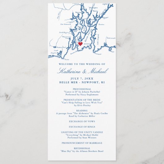 ニューポートロードアイランドのマップ海軍の目的地の結婚式 プログラム (正面)
