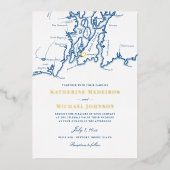 ニューポートロードアイランドエレガントネイビーブルー結婚ズ 箔招待状 (正面)