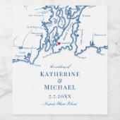 ニューポートロードアイランドエレガントマップ結婚ネイビー ワインラベル (シングルラベル)