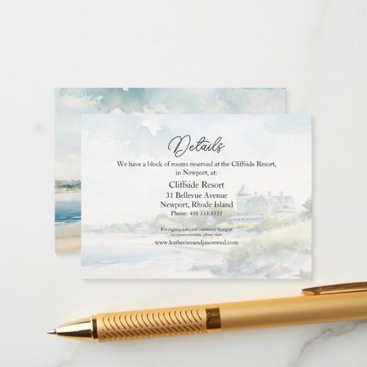 ニューポートロードアイランドビーチウォーター結婚カラー エンクロージャーカード (正面/裏面インサイチュ)