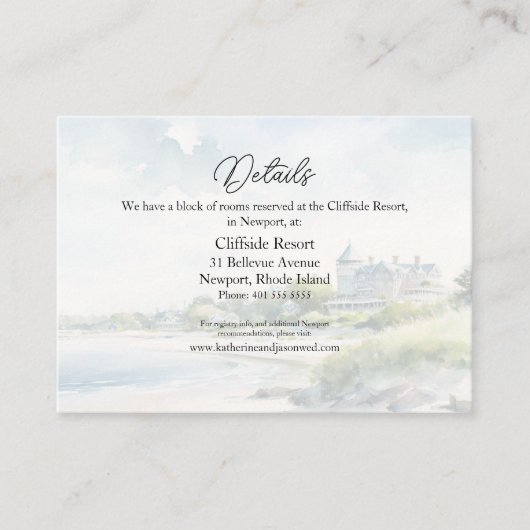 ニューポートロードアイランドビーチウォーター結婚カラー エンクロージャーカード (正面)