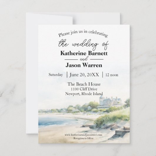 ニューポートロードアイランドビーチウォーター結婚カラー 招待状 (正面)