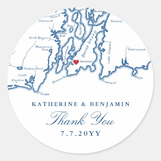 ニューポートロードアイランドマップネイビー結婚式の引き出物 ラウンドシール (正面)