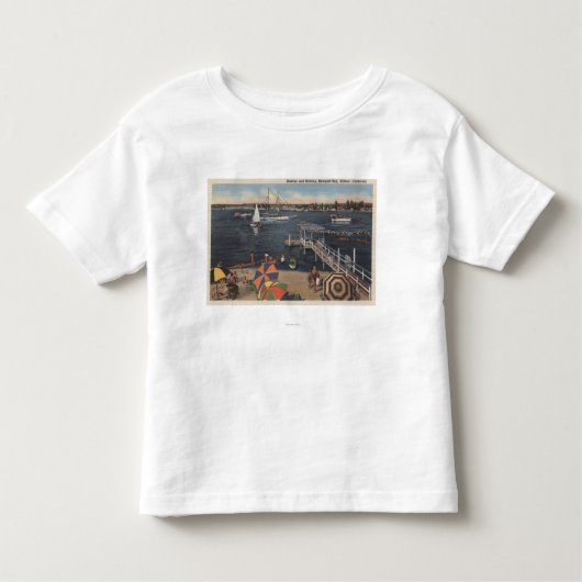 ニューポート湾の船遊びそして水泳 トドラーTシャツ (正面)