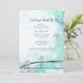 ニューポート、ロードアイランド州をテーマにした水彩招待状 招待状 (スタンド正面)