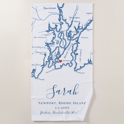 ニューポートRIパーソナライズされたバチェロレッテ週末 ビーチタオル (正面)