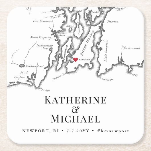 ニューポートRI結婚のウェルカムパーティーカクテルアワー スクエアペーパーコースター (正面)