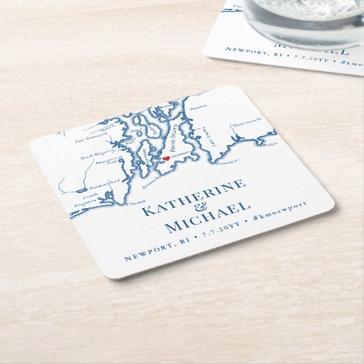 ニューポートRI結婚のウェルカムパーティーカクテルアワー スクエアペーパーコースター (アングル)