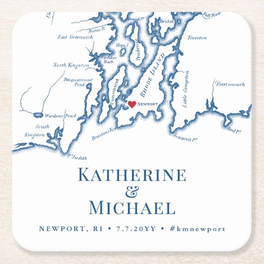 ニューポートRI結婚のウェルカムパーティーカクテルアワー スクエアペーパーコースター (正面)