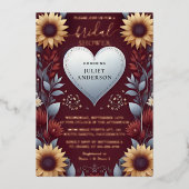 ニューマルーン伝統的秋ブルゴーニュブライダルシャワー 箔招待状 (正面)