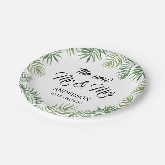 ニューミスター&ミセスリーフウェディングパーティー紙ナプキンズ ペーパープレート (アングル)